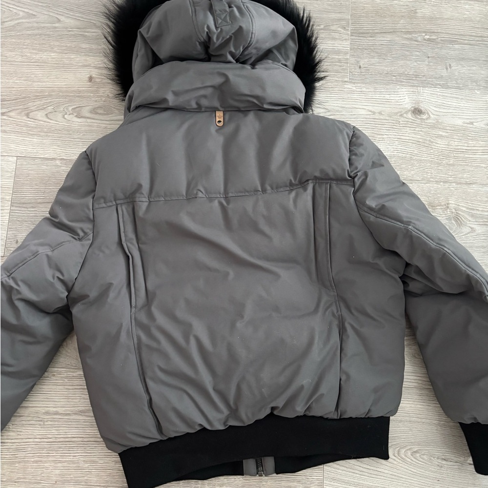 Mackage Gray Bomber Jacket with Black Fur Trim - Picture 6 of 8
